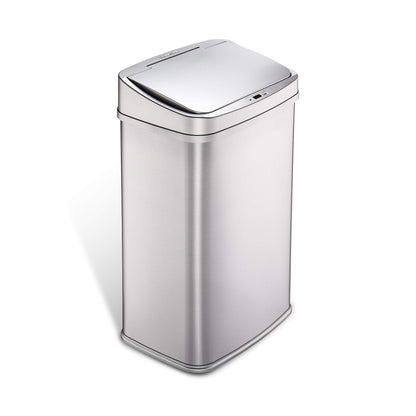 Ninestars 13 Gallon Automatic Trash Can, 50L Touchless Motion Sensor Garbage Can with Odor-Sealing Lid, Rectangular Stainless Steel, Silver Trim