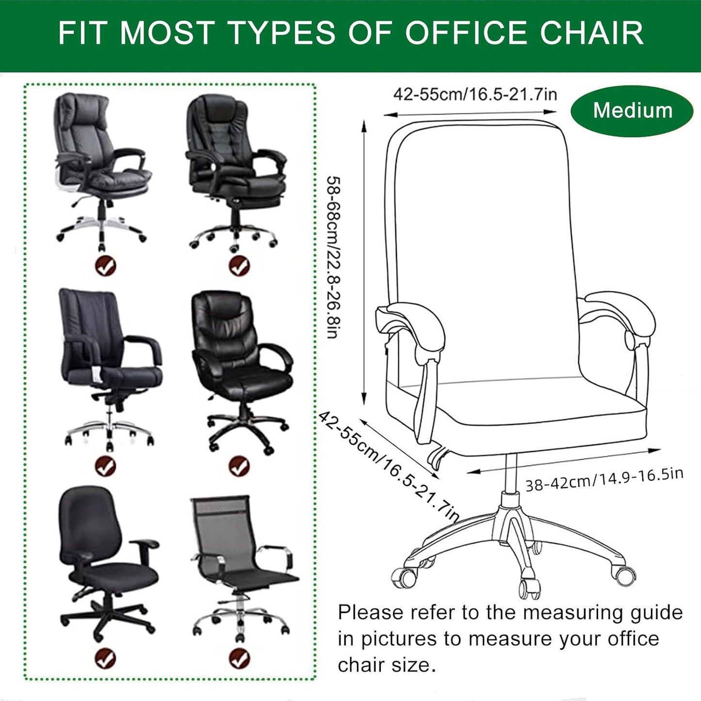 CRFATOP Office Chair Covers, Stretchable Desk Chair Cover with Zipper, Universal Rotating Computer Chair Slipcovers