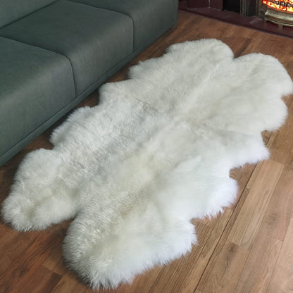 Champlus Genuine Australian Merino Sheepskin Rug, 4x6.6 ft Sheep Skin Rug, Lambskin Area Rug, 4-Pelt, White