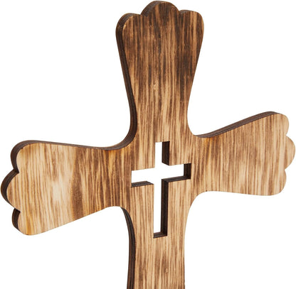 Juvale 3-Pack Wooden Cross Baptism Centerpieces, 6 x 2 x 9 In Brown Rustic Wood for Baptism Decor & First Communion