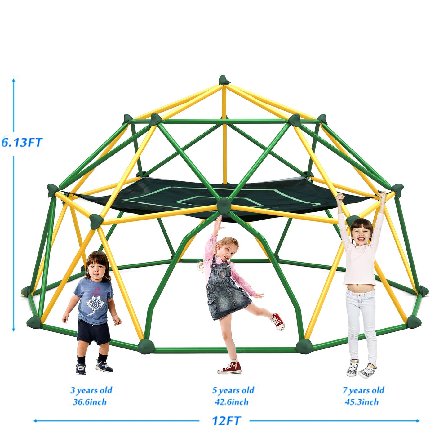 Virubi 12 FT Dome Climber, Outdoor Playground Climbing Dome Jungle Gym for Kids 3-10 Supporting 1000lbs, Easy Assembly Geometric Dome