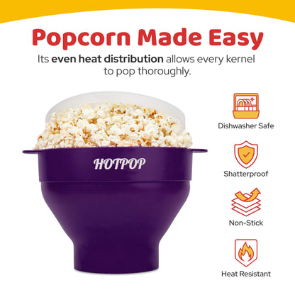 The Orginal HotPop Silicone Popcorn Maker - Microwave Popcorn Popper with Handles - Collapsible Bowl, Heat-Resistant, Easy to Clean, Ideal for Family Movie Nights, 15-Cup Capacity - Red