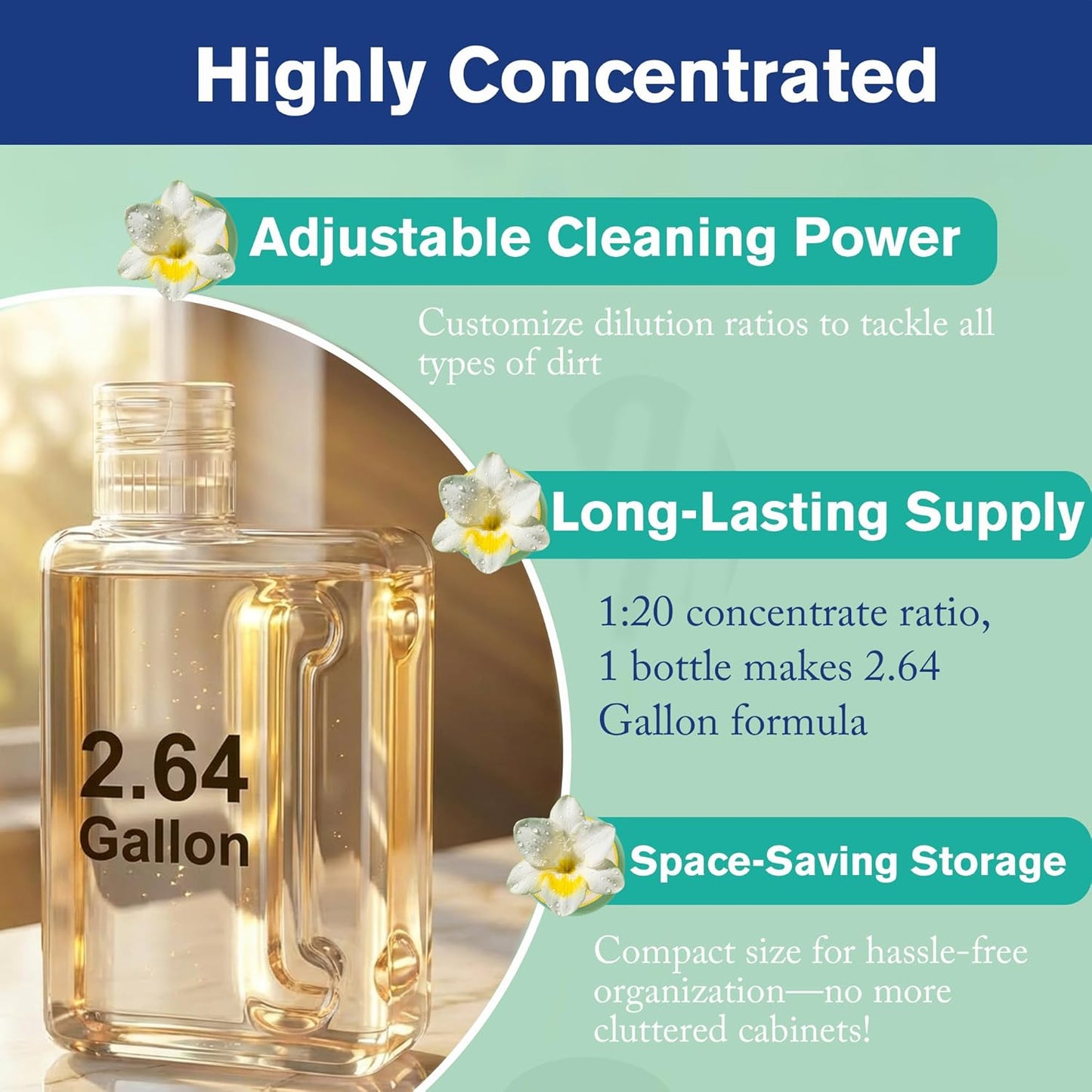 20X 5.28 33.8 FL.OZ, Concentrated Steam Mop Solution Makes Gallon Formula for All Steam Mop Cleaners, Multisurface