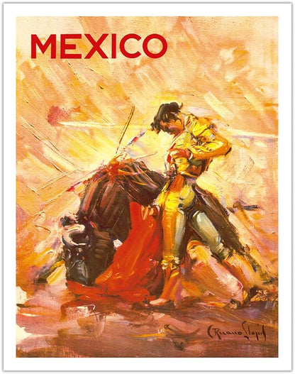 Mexico - Vintage Travel Poster by Carlos Ruano Llopis c.1944, Bullfighting Matador, Fine Art Matte Paper Print, 11x14in