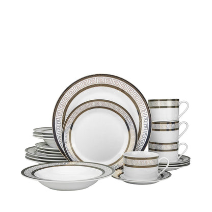 Euro Porcelain 57-pc Banquet Dinnerware Set, Luxury Tableware Dining Service for 8 (Greek Key Dark)