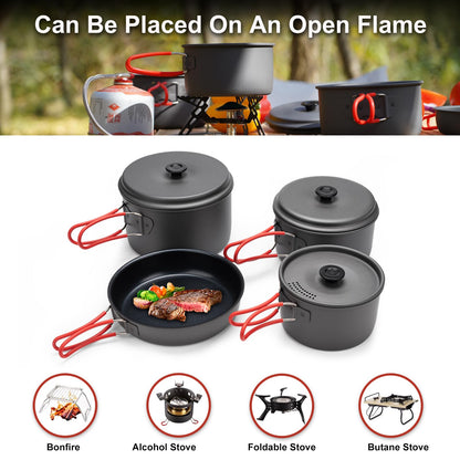 Alocs Camping Cookware, Aluminum Camping Cooking Set Camp Kitchen, Portable Camping Pots and Pans Set Essentials Mess Kit for Backpacking, Outdoor Cooking and Picnic
