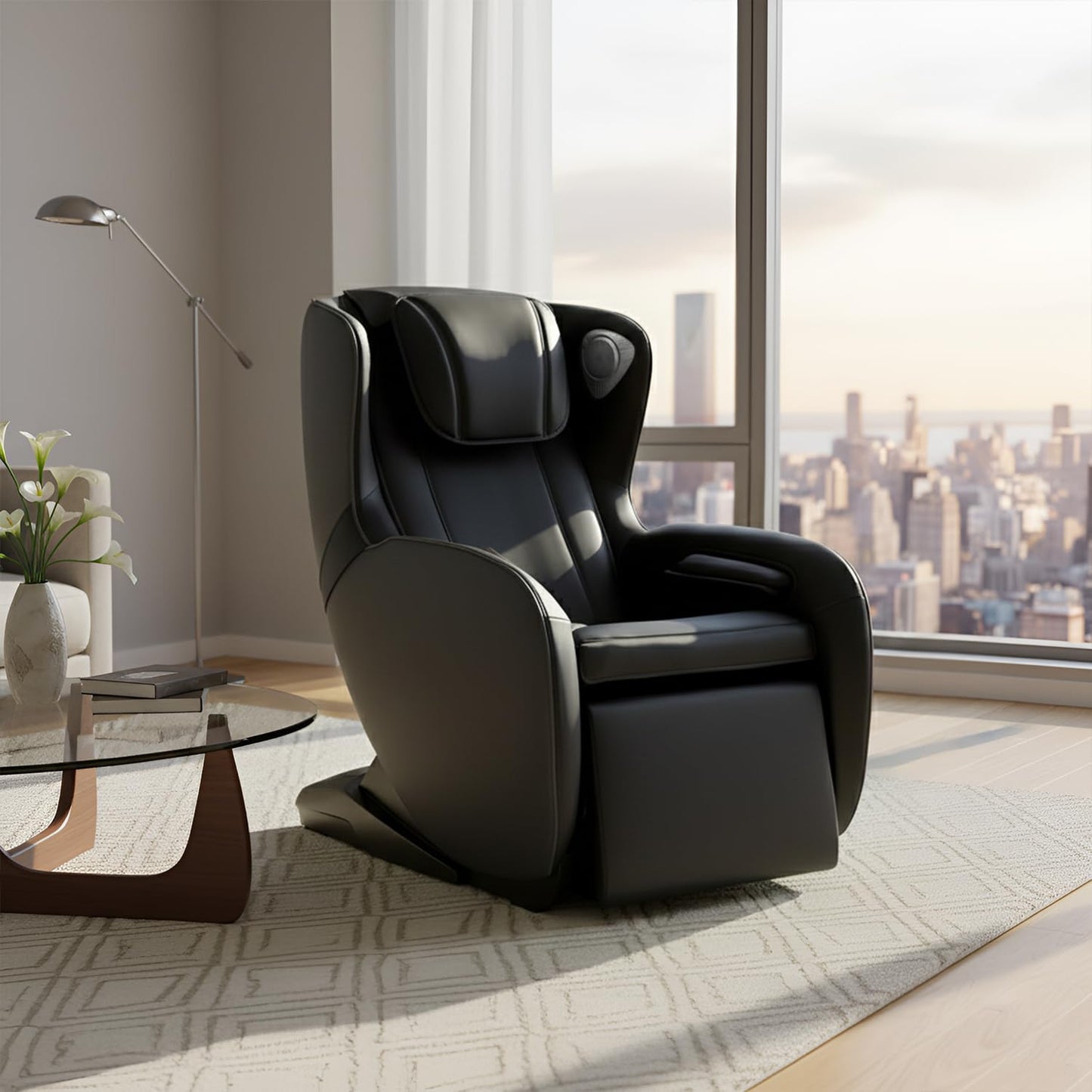 BestMassage Full Body Massage Chair,Speed Adjustment Zero Gravity Massage Ergonomic Armrest Chair with LED Ambient Lighting, Manual Control Panel Bluetooth Music and Movable Casters (Black)