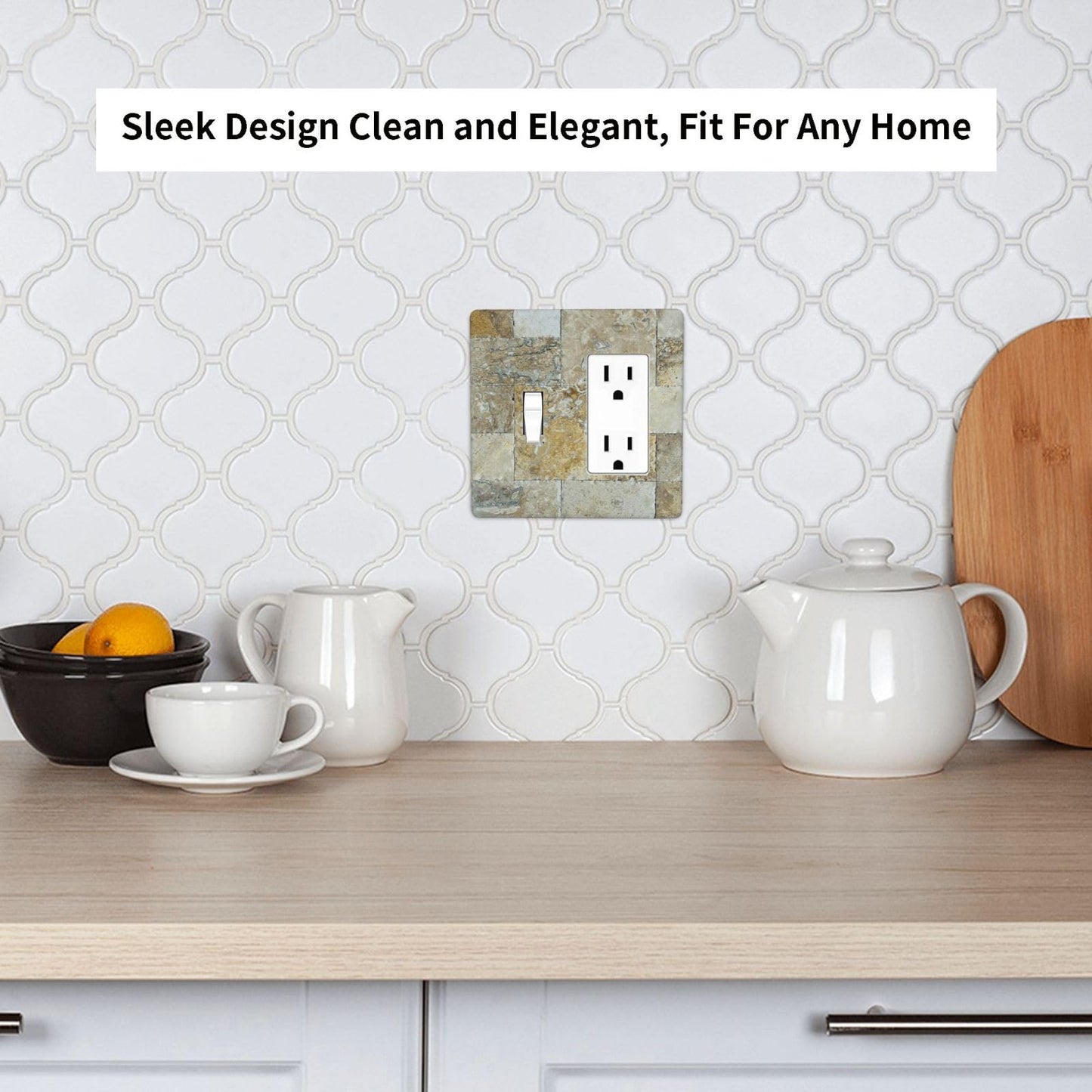 Mini Pattern Tumbled Mosaic Tile Stone Print Outlet Covers 1 Toggle 1 Rocker Combination Decorative Wall Plate Electrical Switch Plates Light Switch Cover Plate for Bathroom Kitchen Home Decor