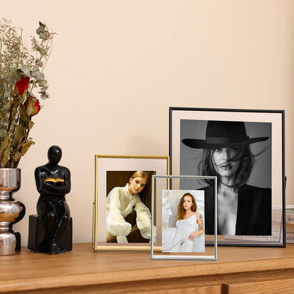 IZIDDO 5x7 Gold Floating Frame, 7"x9" Metal Frame For Picture 5x7,4x6,3.5x5 Wall Mount or Tabletop Shelf Photo Frames, Double Sided Display Picture Frame Acrylic Sign Holder for Wedding,Office Decor