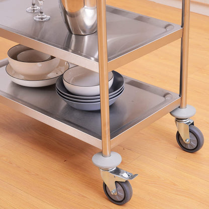 GenSDH Trolley Movable Hand Trucks Large Stainless Steel Utility Cart,3 Tier Rolling Kitchen Service Cart,Catestorage Trolley with Locking Wheels for Hotels Restaurant