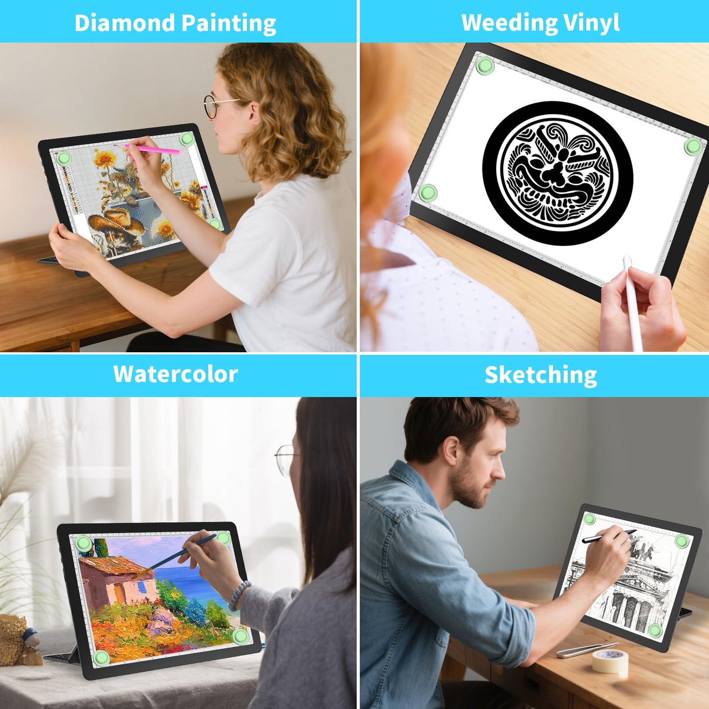 Phylosal Rechargeable A4 Light Pad with Built-in Stand & Bag, Magnetic Tracing Light Box for Drawing, Diamond Art Light Board with Side Button, Super Bright Light Table for Diamond Painting, Sketching
