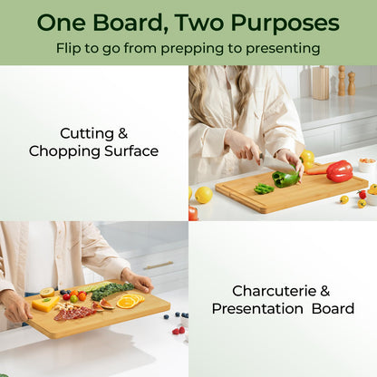 Bamboo Cutting Board, Durable Wood Cutting Boards for Kitchen with Deep Juice Grooves & Built-in Handles, Ideal Charcuterie & Chopping for Meat, Vegetables and Fruits Ideal Kitchen Gifts