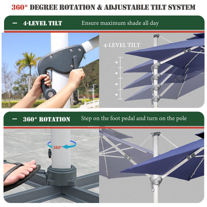 Mojia Cantilever Patio Umbrella with Cross Base and Cover Included - 360° Rotation Large Heavy Duty Offset Outdoor Umbrella with Easy Tilt for Pool Backyard Deck Garden (10x13 FT Navy Blue)