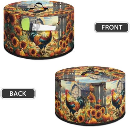 Slow Cooker Dust Cover with Oval Rooster Sunflowers Print, Fits 6-8 Quart Slow Cooker, Pocket Included