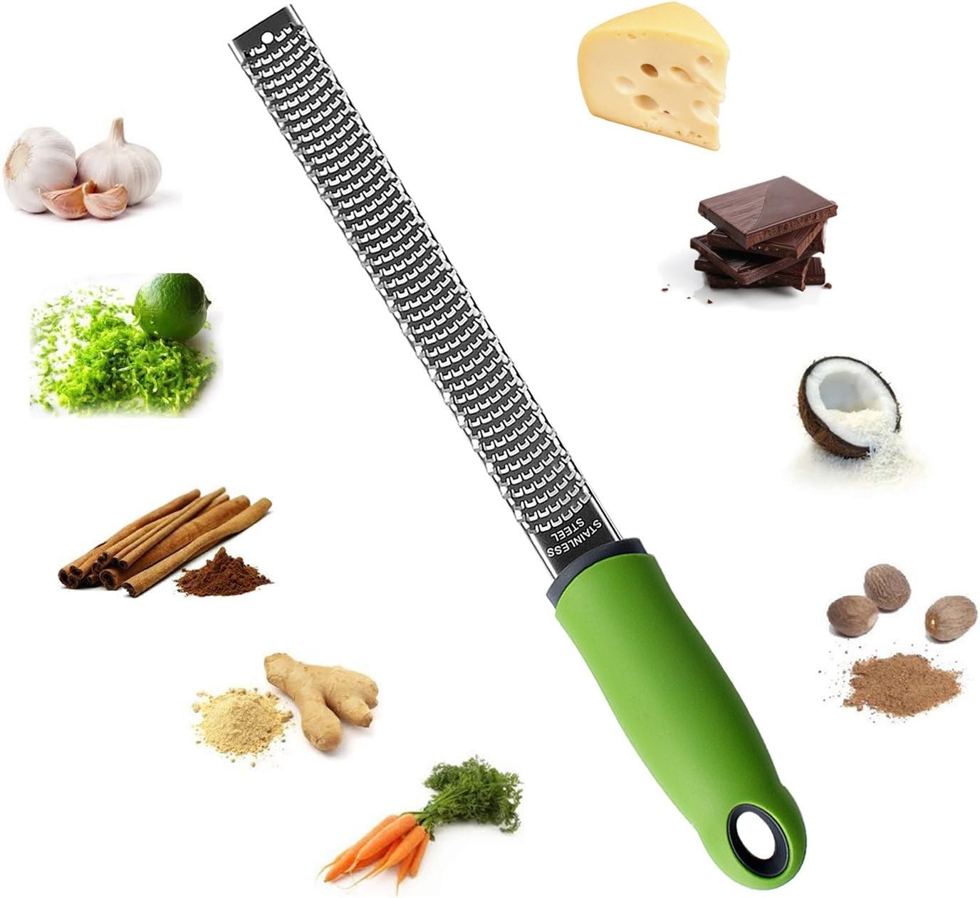 Sunkuka Pro Citrus Lemon Zester & Cheese Grater - Stainless Steel Ginger, Garlic, Potato, Nutmeg, Chocolate Peeler with