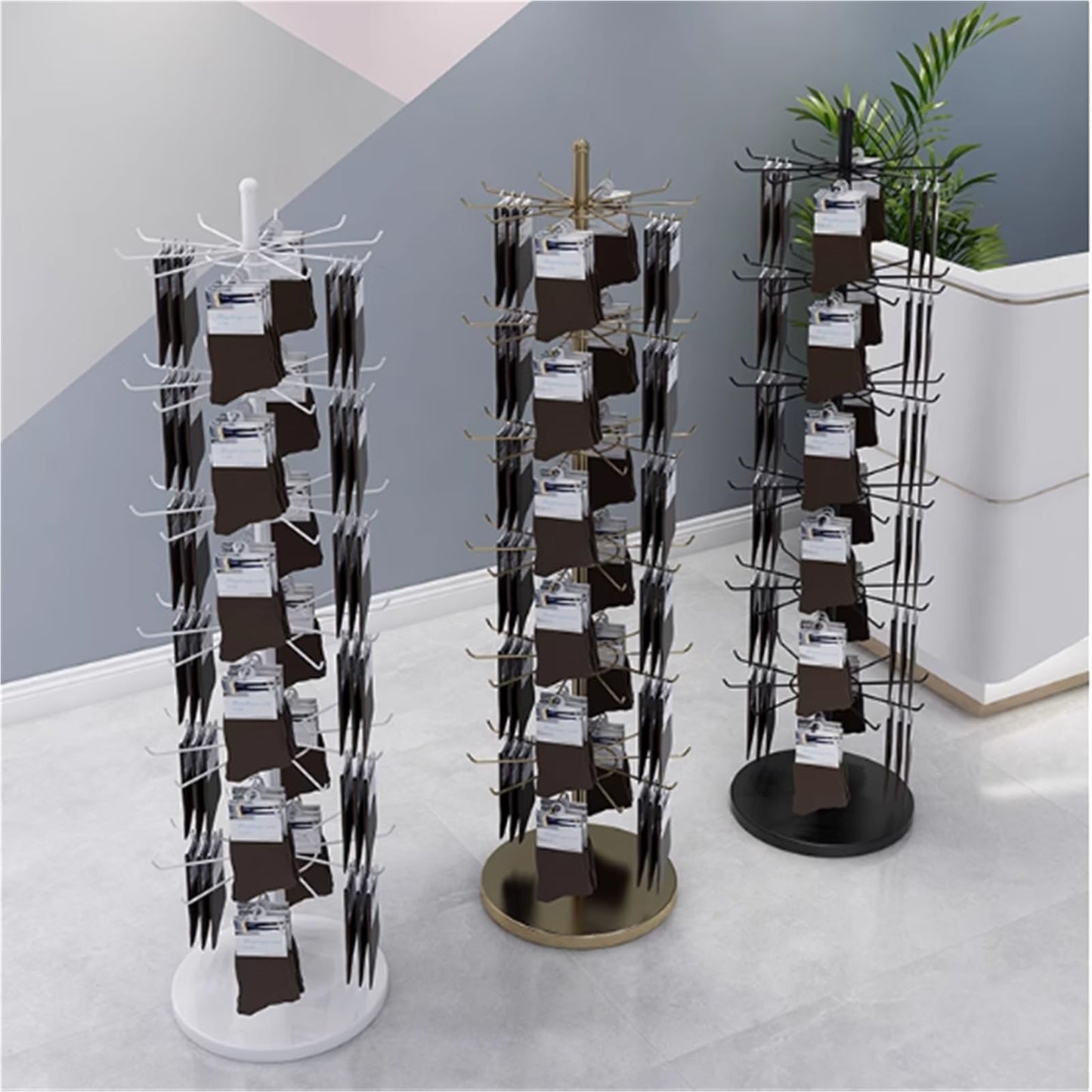 Rotating Retail Display Stand, Metal, Round Sock Display Rack, Commercial Clothing Store Shelf, for Handbags, Wreaths, Hats, Scarves, Jewelry & Crafts, 7Tier(Gold)