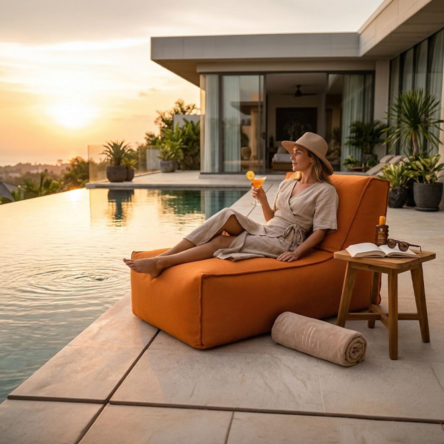 Gouchee Home Alpine Outdoor/Indoor Bean Bag Chair, Orange - Lounger with Back Rest Filling Included, Sofa Chair for Patio and Outdoors, Beanbag Chair with Water-Proof Fabric, X-Large