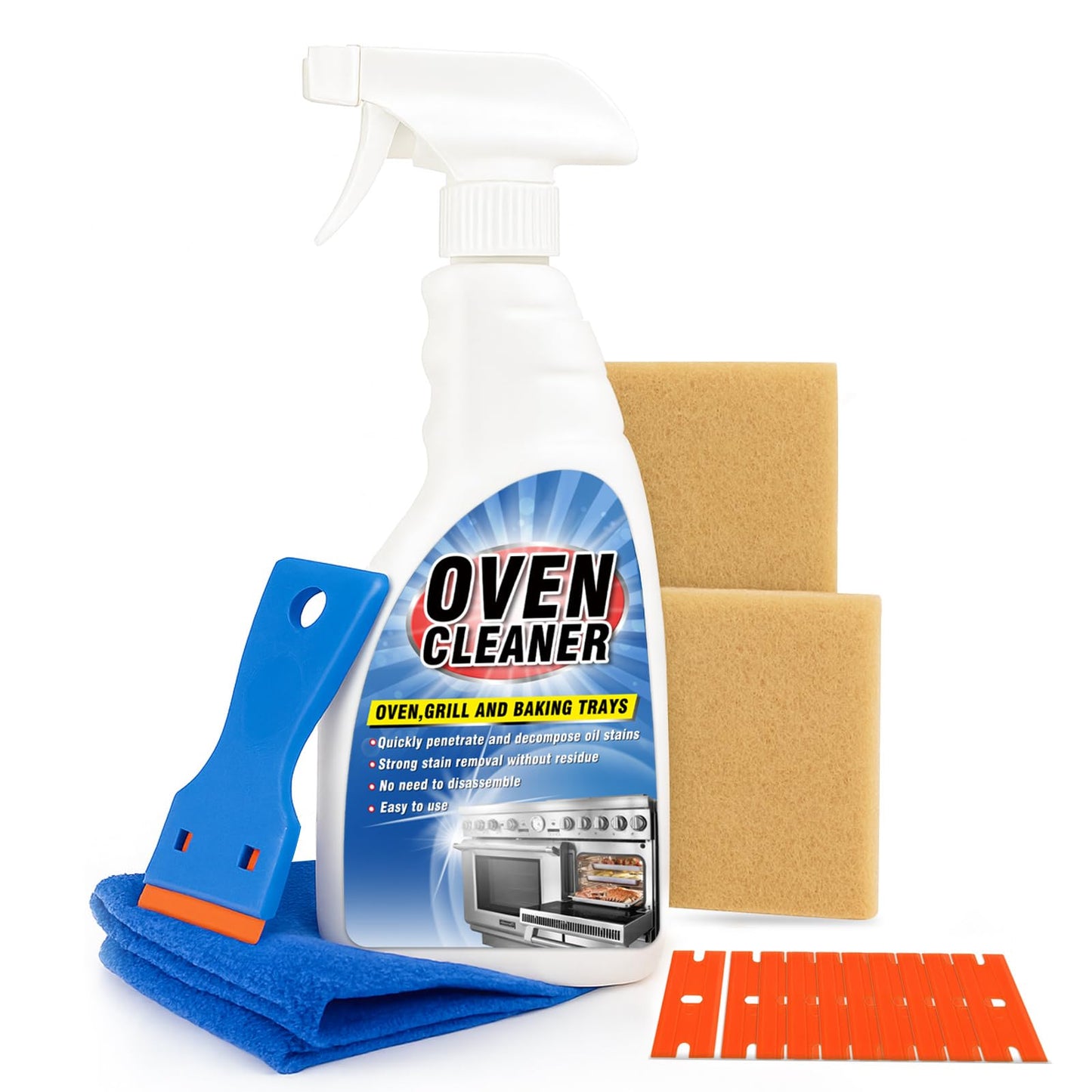 Erigathe Heavy Duty Stove and Oven Cleaner Kit, Includes Cleaning Tool, Razor, Scraper and 1 Pad to Remove Tough Stains - Use on Gas, Electric, Ceramic Surfaces, 4 Piece (16.9, Fluid Ounces)