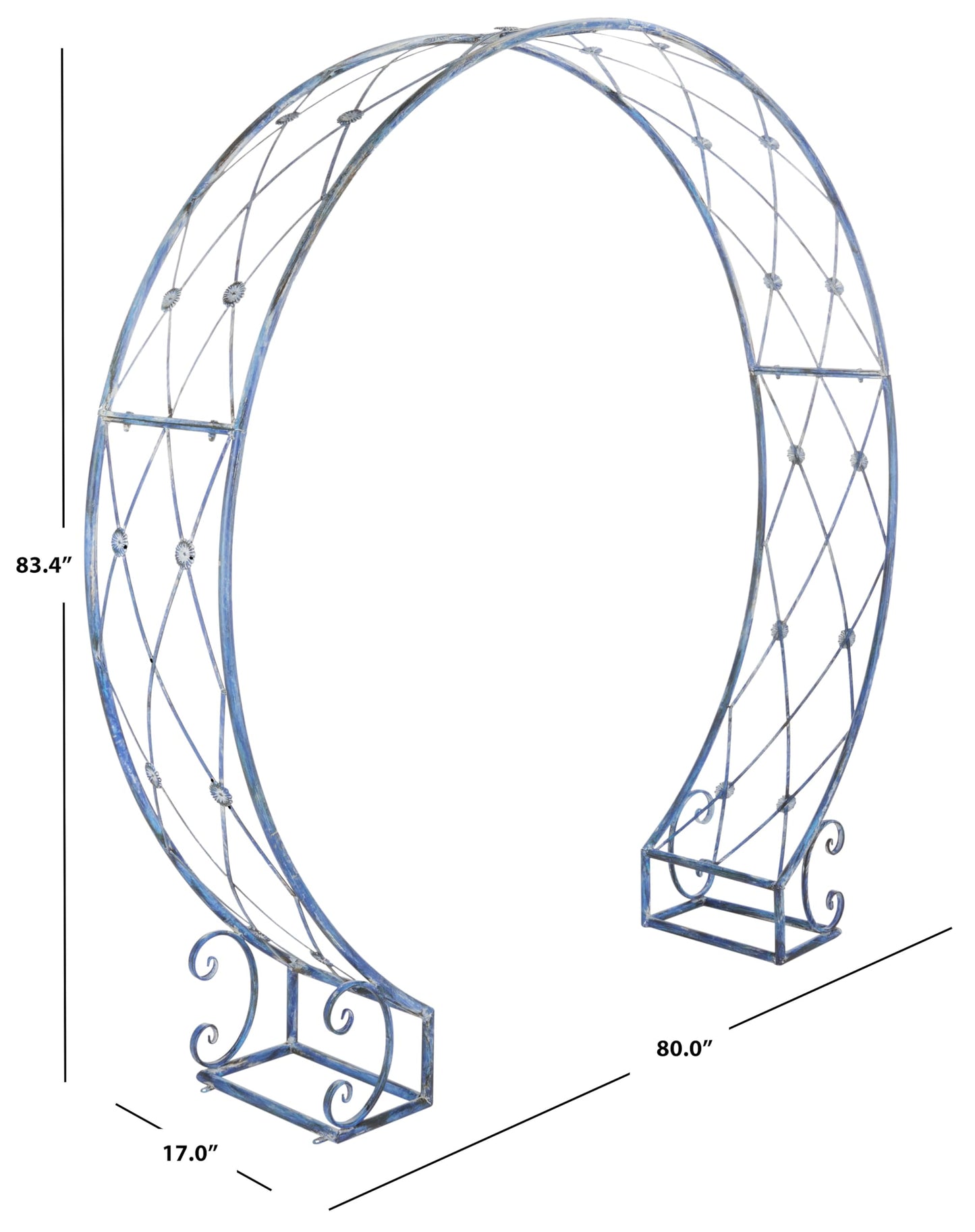 SAFAVIEH Outdoor - Mizell Iron Moon Gateway Garden Arbor - Mossy Blue Iron Metal - Architectural Circular Gateway Design - Ideal for Garden, Yard, Patio, Entryway, 80" W x 17" D x 83.4" H (PAT5036C)
