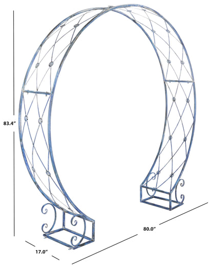 SAFAVIEH Outdoor - Mizell Iron Moon Gateway Garden Arbor - Mossy Blue Iron Metal - Architectural Circular Gateway Design - Ideal for Garden, Yard, Patio, Entryway, 80" W x 17" D x 83.4" H (PAT5036C)