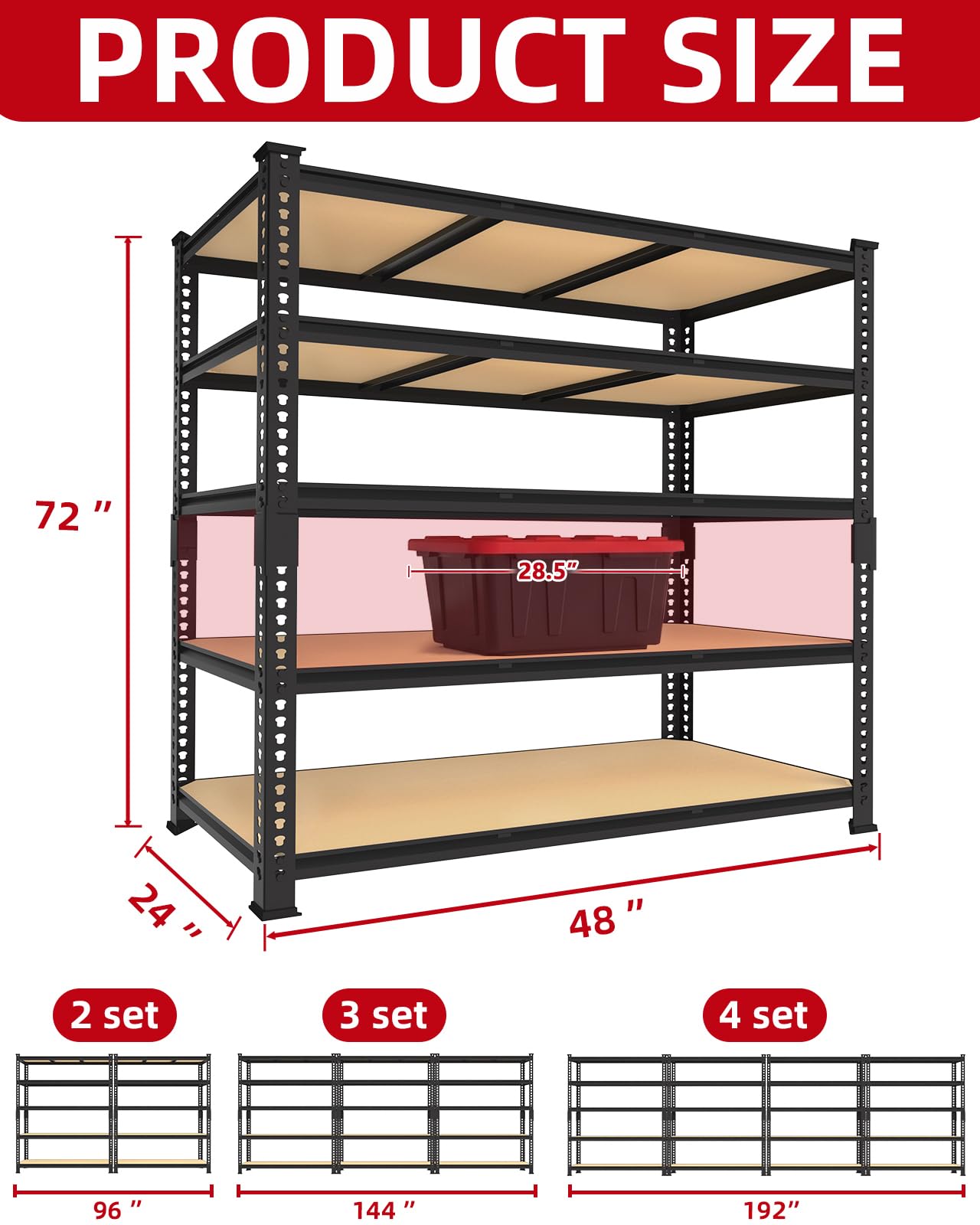 PrimeZone Heavy Duty Garage Storage Shelves - 48" W X 24" D X 72" H Adjustable Metal Shelving Unit, 5 Tier Industrial Shelves for Storage Standing Utility Rack for Warehouse, Basement, Black, 2 Pack