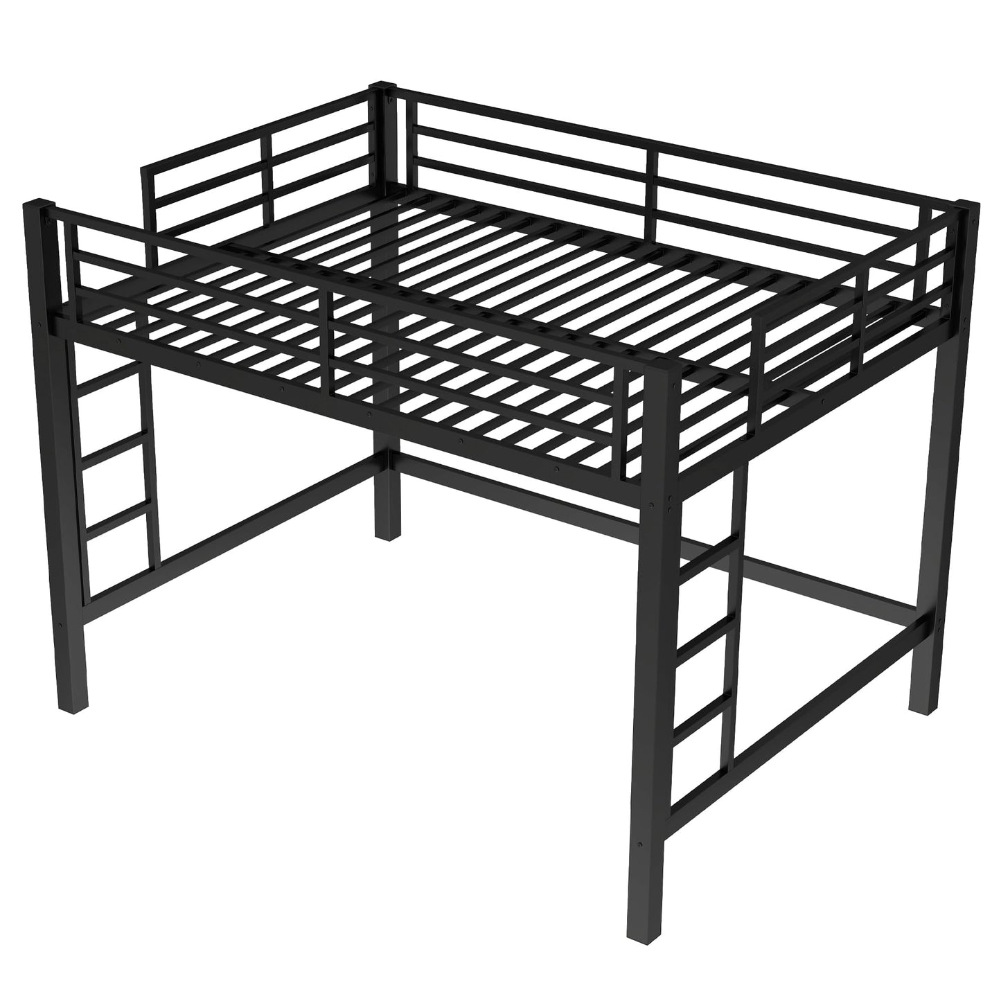 Bellemave Loft Bed Queen Size, Heavy Duty Loft Bed Frame with 2 Build in Ladder and Full Length Guardrail, Easy Assemble, Noise Free Design, No Box Spring Needed, Black