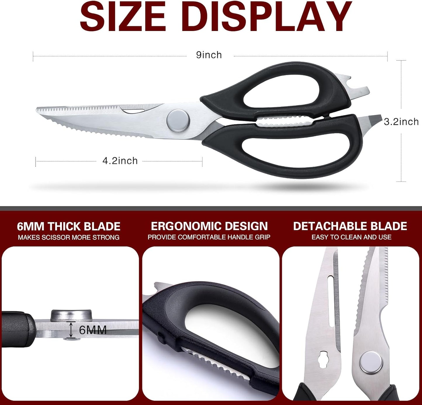 Kitchen Scissors All Purpose for Food, Dishwasher Safe with Comfort Grip, Ultra Sharp for Cooking Herbs & Meat