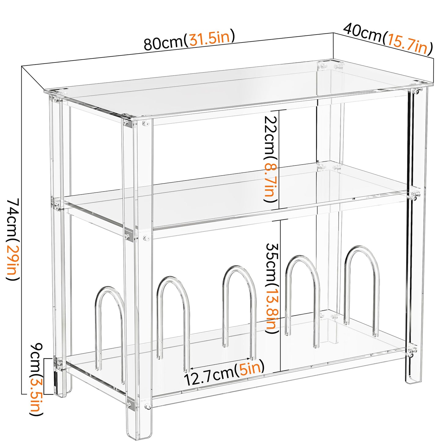solaround Acrylic Record Player Stand, with Vinyl Storage, Turntable Stand, Vinyl Record Storage Table for Living Room (Clear, 31.5'' x 15.7'' x 29'')