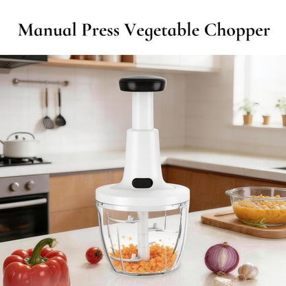Manual Food Chopper Hand Push Express Vegetable Dicer Mincer Sharp Blades Onion Cutter Garlic Mincer with Container for Chili Meat Nuts Herbs, Dishwasher Safe