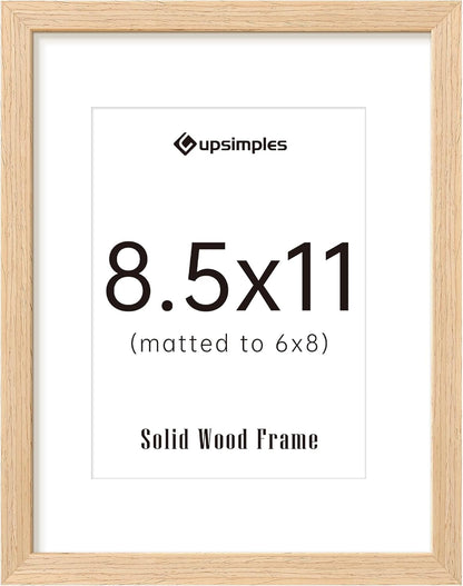 Upsimples 8.5x11 Picture Frame - Natural Solid Wood Design for Wall or Tabletop Display, 1 Pack