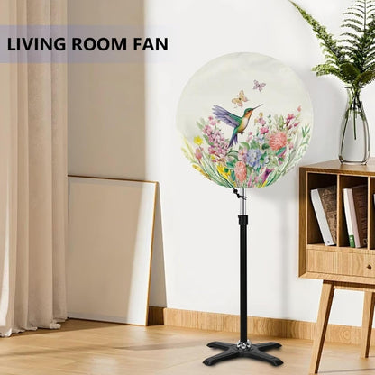 Floral Hummingbird Print Lightweight Shop Fan Cover, Removable Dust Cover for Classroom, Easy to Store