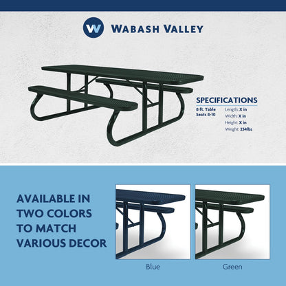 Wabash Valley Plastisol Coated Outdoor Commercial ADA Picnic Table - Seats 8-10 People | Withstands All Weather Conditions | Signature Collection | Diamond Pattern | 8-Foot