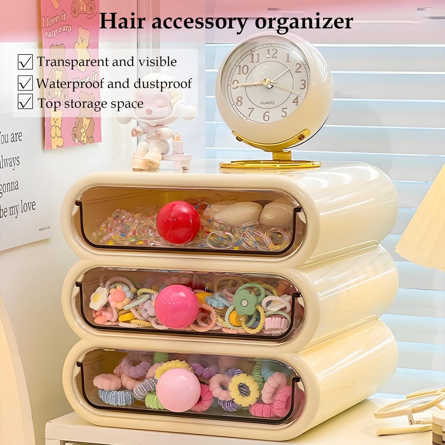 MavHubrix 3-Tier Drawer Makeup Organizer for Vanity Small Desk - Non-Stackable Clear Front Cosmetic Storage Holder for Bathroom Counter & Office Desktop -7.9x7.5x7.3in (Cream White)