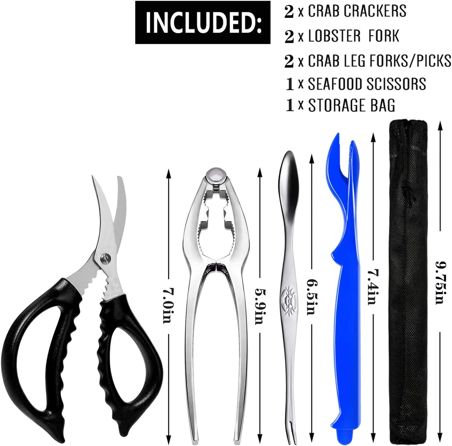 Crab Leg Crackers and Tools, 7 Piece Seafood Tools Set with Stainless Steel Lobster Crackers and Picks