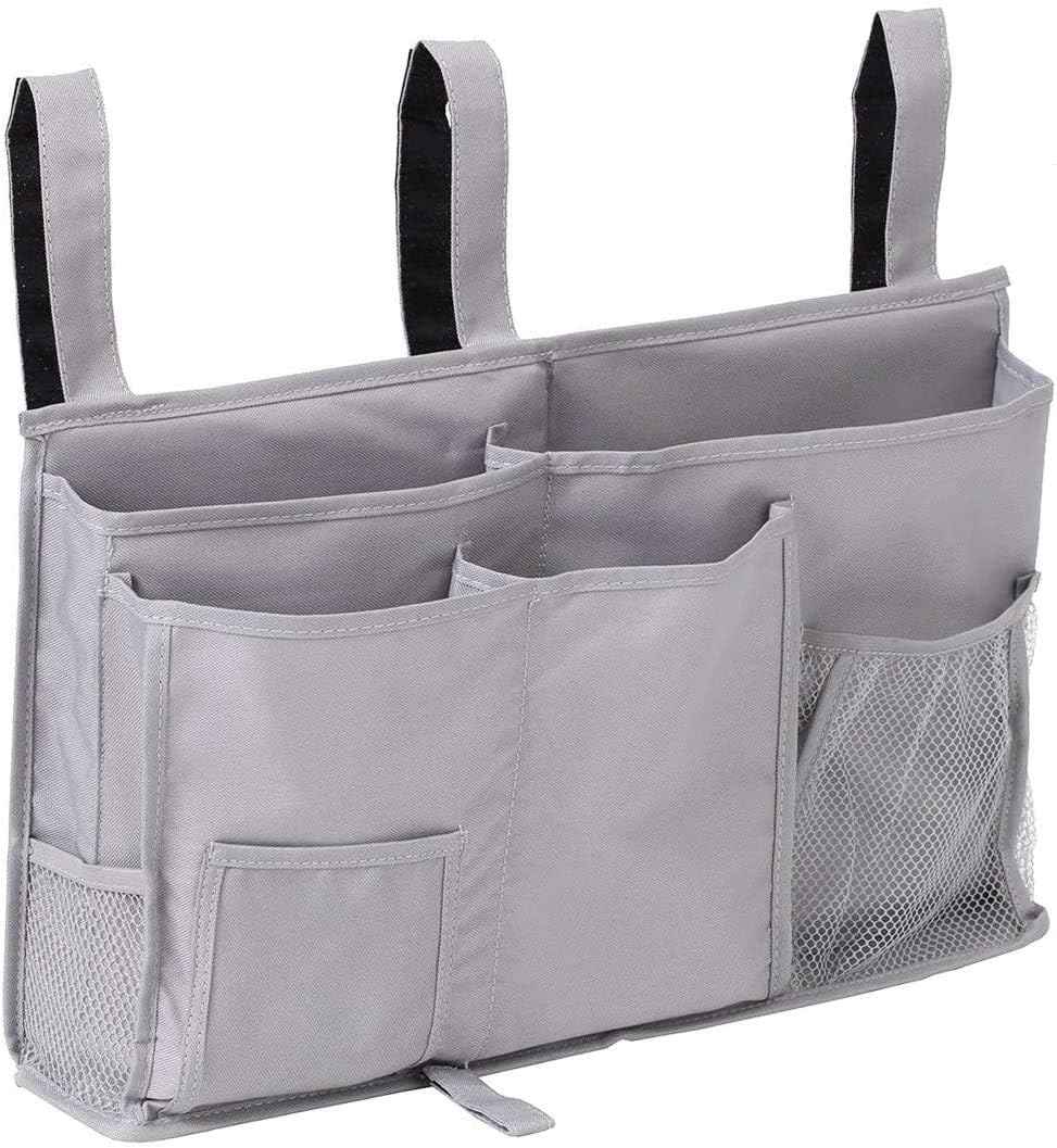 Bedside Caddy, Hanging Under Bed Storage Organizer Bag with 8 Pockets for College Dorm Rooms and Hospital Bed Rails