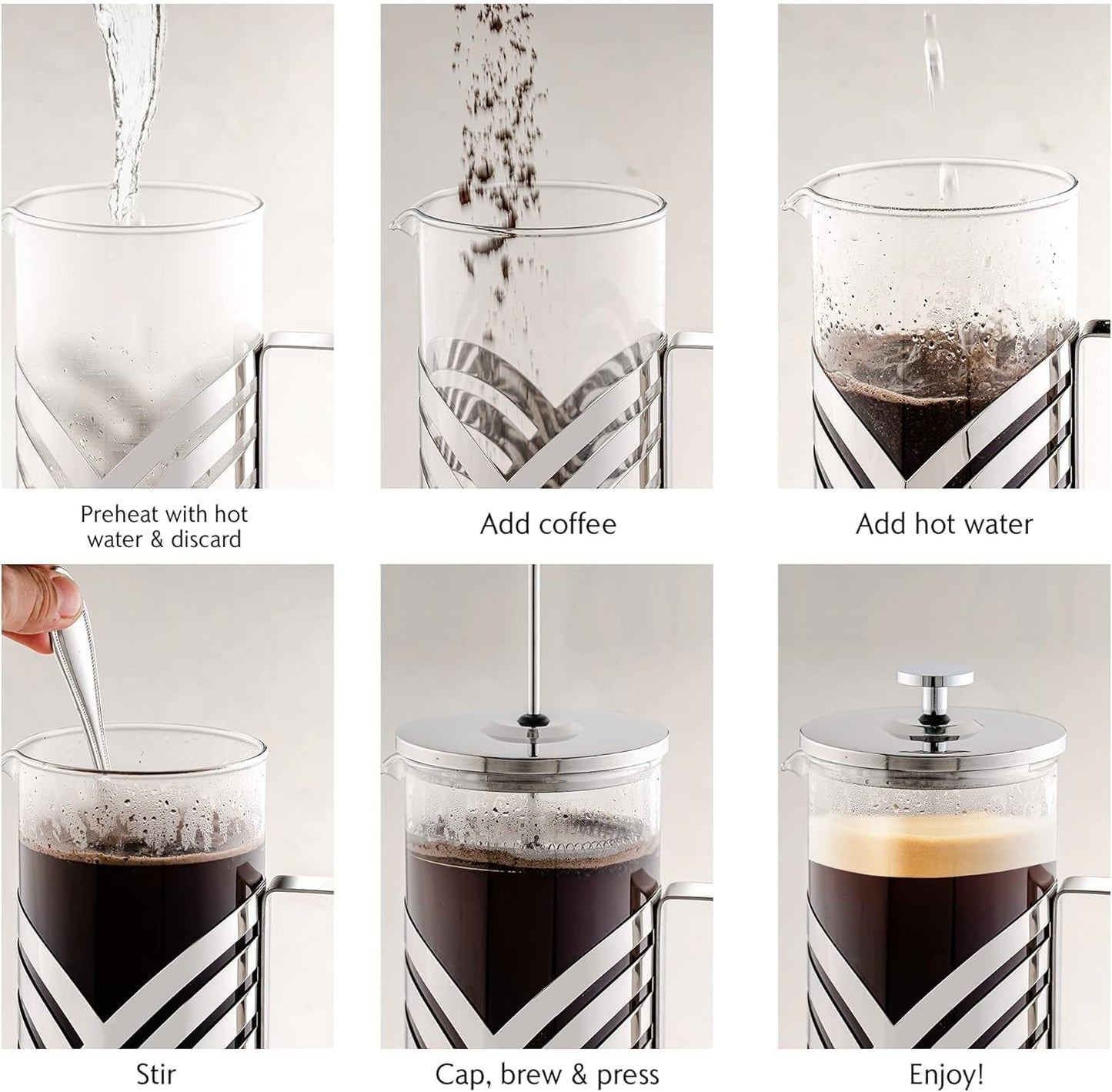 OVENTE French Press Coffee Maker, 12 Ounce, 4 Level Stainless Steel Filter, Heat Resistant Glass