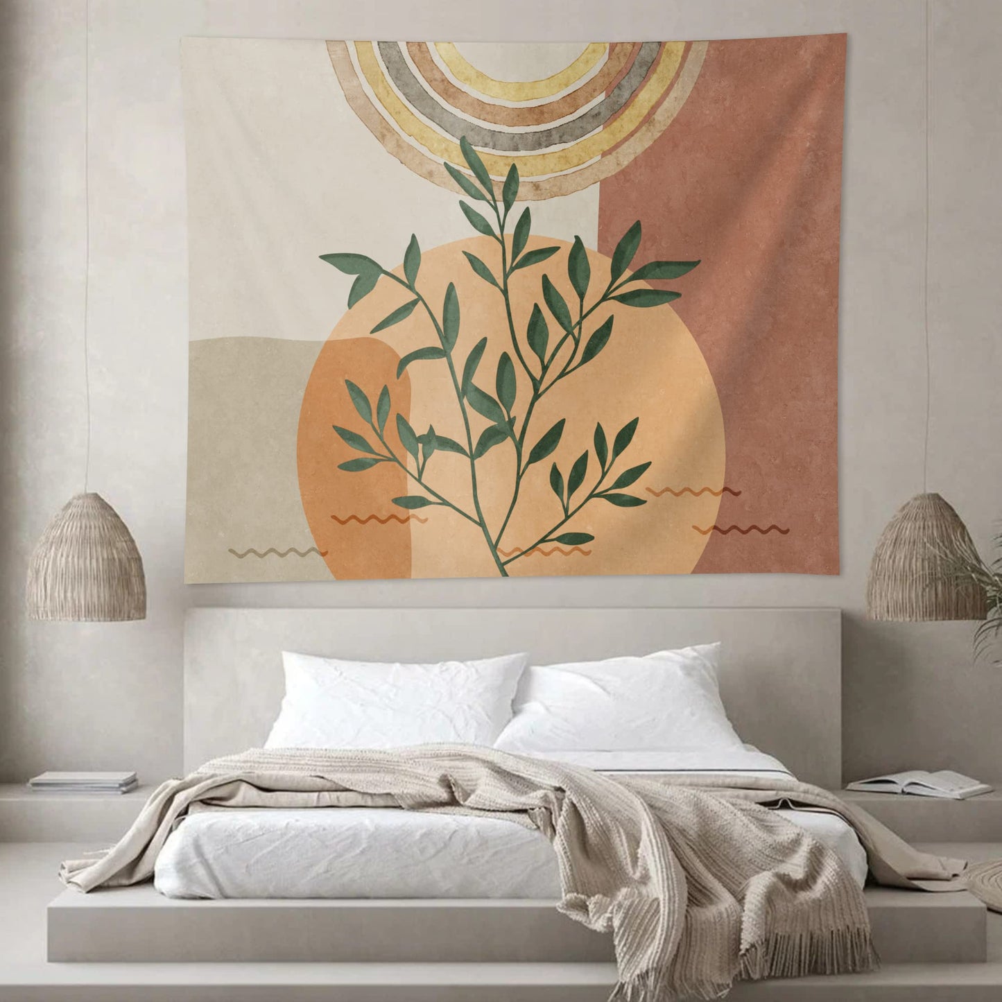 SUOTEMEIFEI Boho Plant Art Tapestry,retro Plants Tapestry Sunset Landscape Abstract Aesthetic Wall Bedroom Living Room Decor College Dorm Wall Hanging