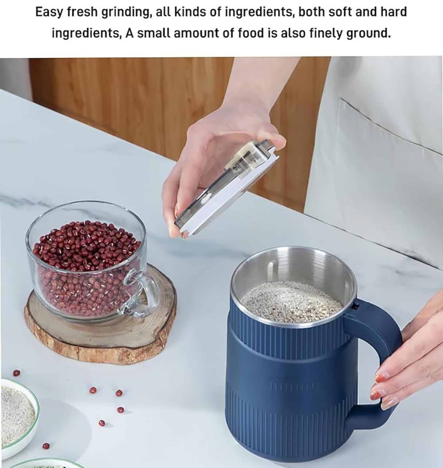 Household Small Powder Grinding Machine, Grain mills, Herb Grinder, Spice Grinder, Electric Coffee Grinder, Multifunctional Grinding Machine with 304 Stainless Steel Blade (White)