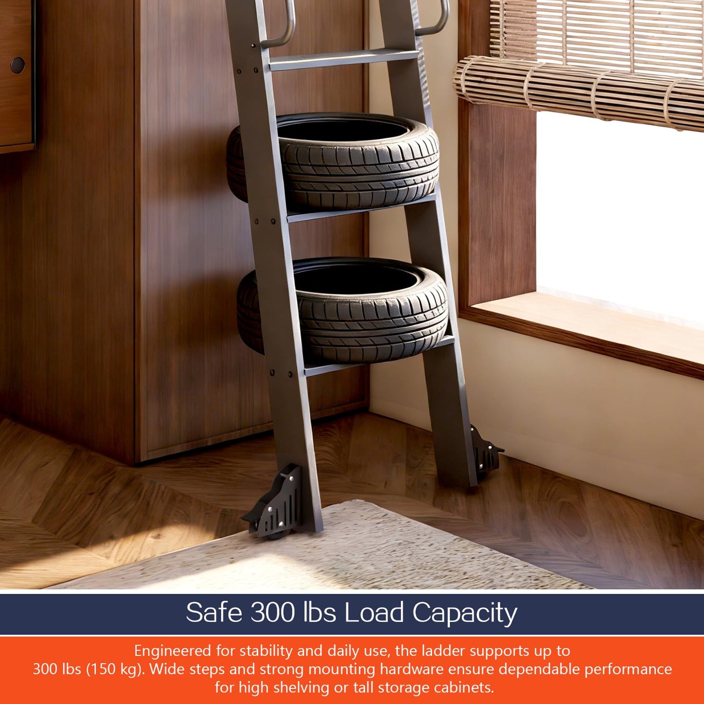 DIYHD 87" Lightweight Sliding Library Ladder with Handrail, Rolling Bookshelf Ladder with 4FT Rail System, Telescopic Top Hook, Upright Space-Saving Storage Design,7 Steps, 300 Pound Capacity, Black