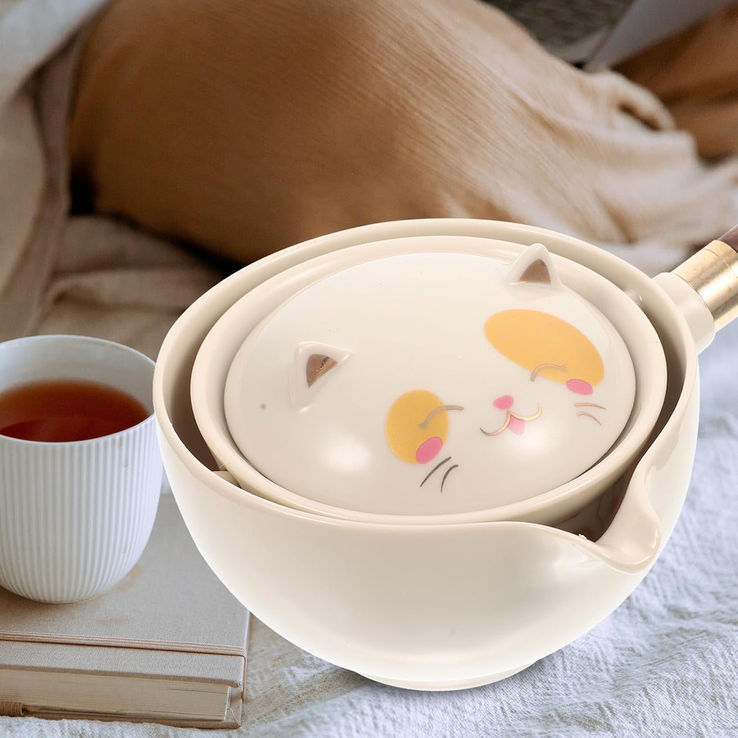 Hemoton Chinese Tea Set, Portable Gongfu Tea Set, Ceramic Tea Kettle, 360° Rotation Tea Maker, Porcelain Tea Dispenser