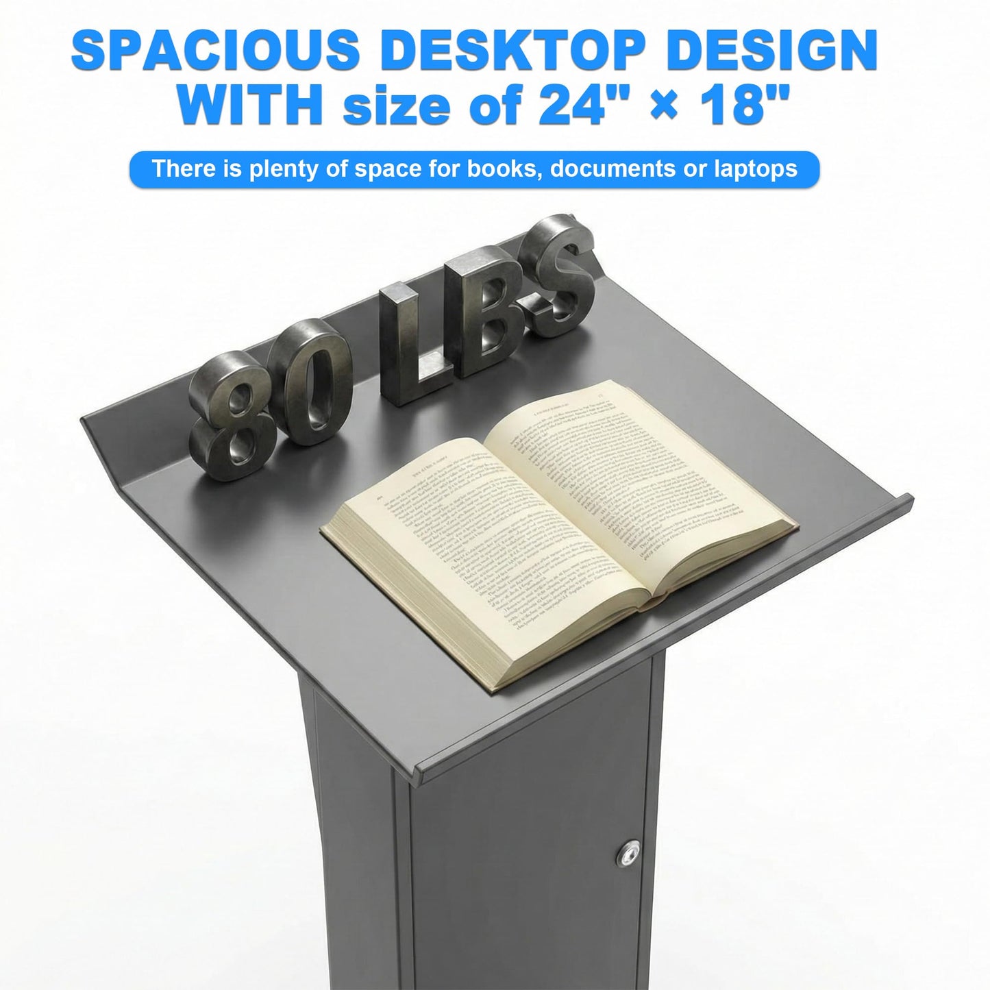 GARVIN Metal Podium Stand with Wheels, 50.4"Heavy-Duty Mobile Metal Lectern with Storage Cabinets, Portable Pulpit for Church, School, Office and Conference
