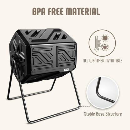 Werph 43 Gallon Compost Bin with Gloves, Fast Assembly & Easy Setup Outdoor Compost Tumbler, Updated Dual Chamber Tumbling Composter for Garden, Kitchen, and Yard Waste, Black