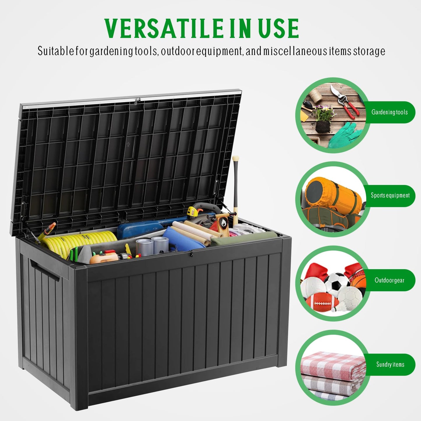 GALUBUBU 230 Gallon Patio Storage Box, Outdoor Resin Deck Box with Hydraulic Lid, Lockable & Waterproof for Garden Tools, Furniture Cushions, UV Resistant Outside Storage, Black