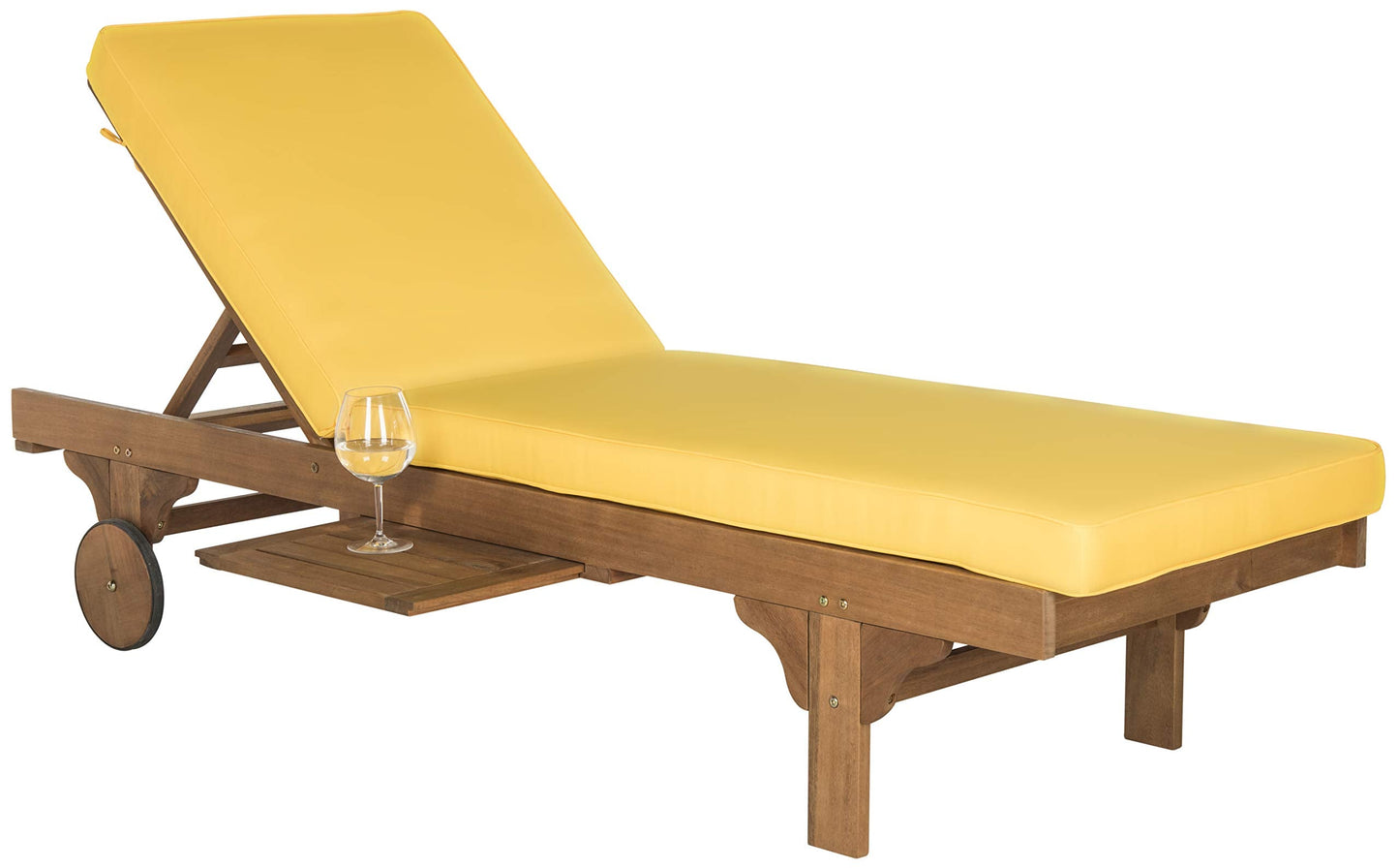SAFAVIEH Outdoor Collection Newport Natural/ Yellow Cushion Built-in Side Table Adjustable Chaise Lounge Chair