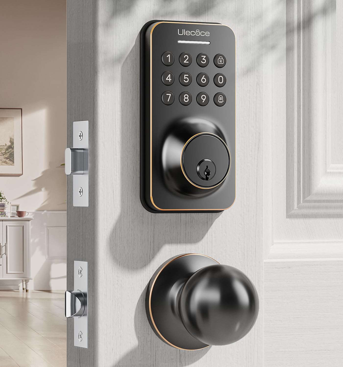 Keyless Entry Keypad Deadbolt with Handle Set, Smart Lock, Auto-Lock + One-Touch Lock, 100 Codes + 15-Min Easy Install, Ideal for Airbnb/Homes/Offices, Fits U.S. Standard Front Doors, Black
