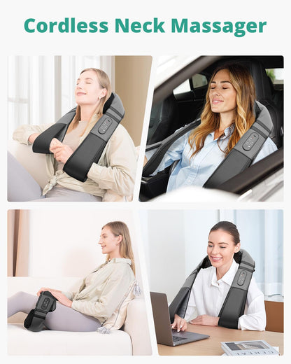 Medcursor Neck Massager, Portable Electric Shiatsu Back Massage Device with Heat, Deep Tissue 3D Kneading Pillow for Muscle Pain Relief (No Battery)