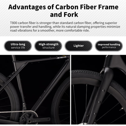 SAVADECK Carbon Gravel Bike - T800 Carbon Frame & Fork | Shimano U6000 11-Speed Groupset | Hydraulic Disc Brakes | 700CX40mm All-Terrain Tires | Men & Women Road/Off-Road Bicycle (Black, 47cm)