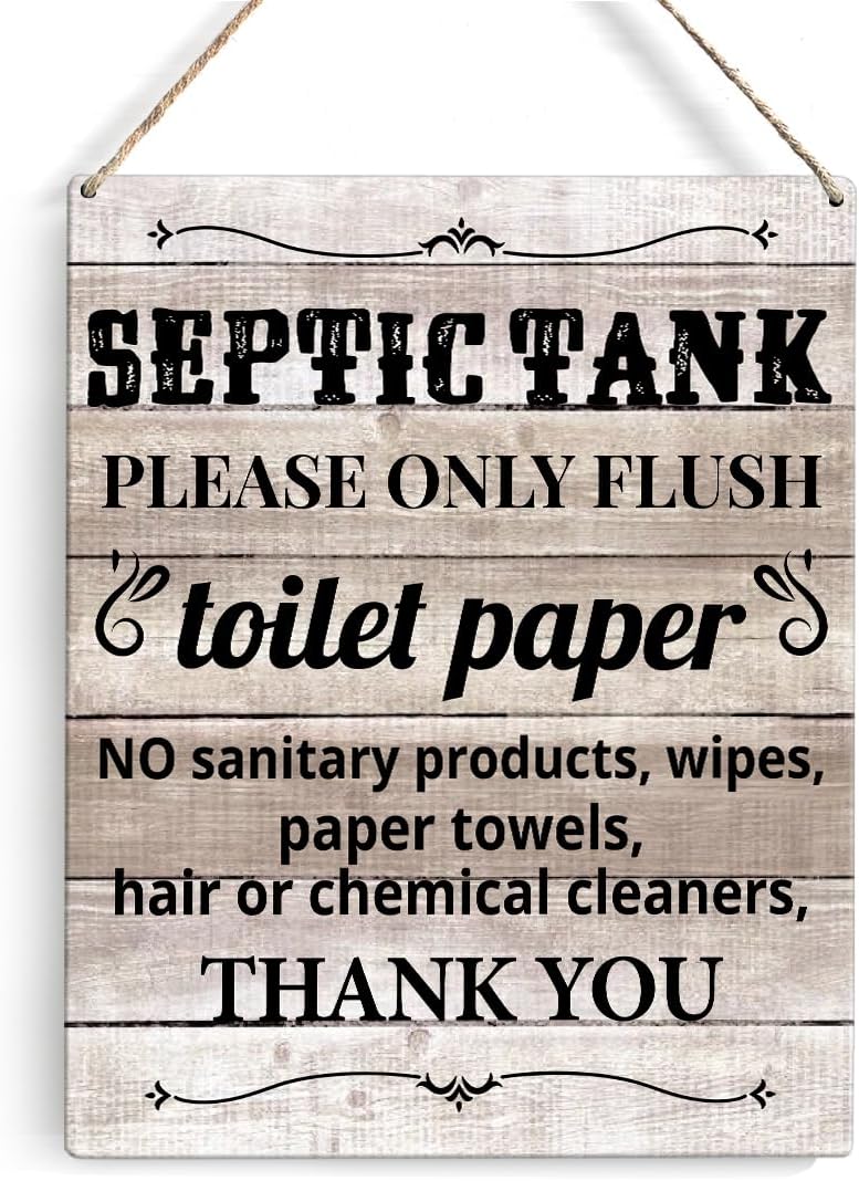 Farmhouse Bathroom Signs Wall Decor Rustic Septic Tank Please Only Flush Toilet Paper Thank You Wooden Hanging Sign for
