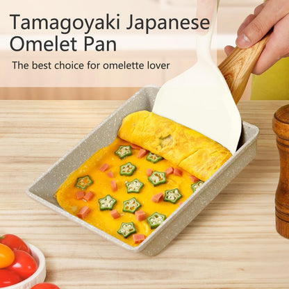 SLONUVLND Tamagoyaki Pan,Japanese Omelette Pan,White Tamagoyaki Egg Pan, Non Stick Rectangle Pan,Small Frying Pan 6 X 7 Inch