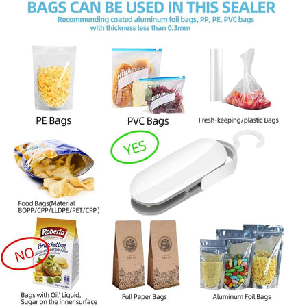 Mini Bag Sealer Heat Seal, 2 in 1 Portable Household Machine with Detachable Hook for Plastic Bags